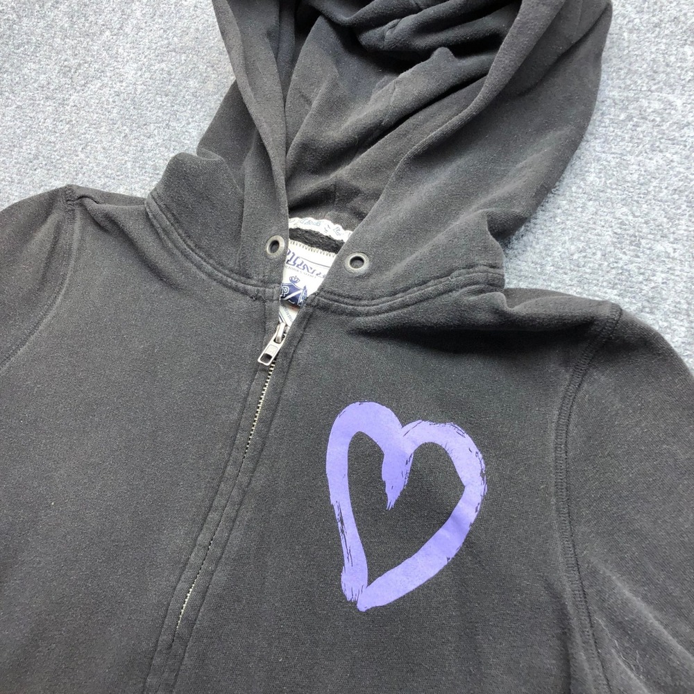 Victoria's Secret PINK Zip Up Hoodie Black Purple Heart Love Pink Graphic Medium - Picture 4 of 7